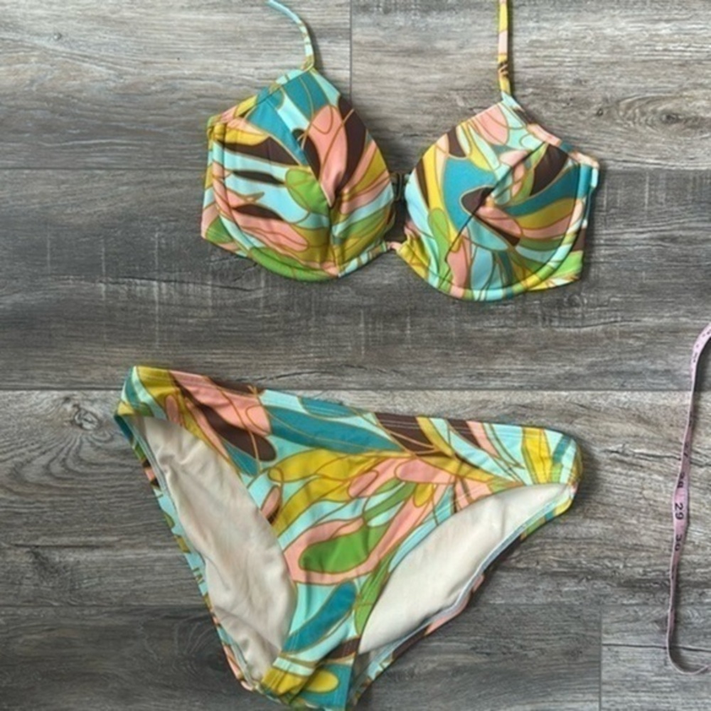 Victoria's Secret swimsuit bikini size 36D aqua salmon barbiecore tropical